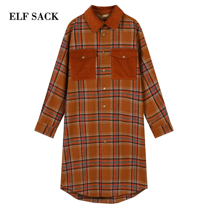 ELFSACK зимнее Новое Женское шерстяное пальто повседневное женское с отложным