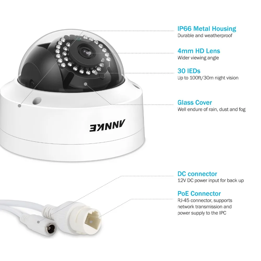 ANNKE 4 шт. 2MP HD POE безопасности IP купольная камера 30 м инфракрасное ночное видение с