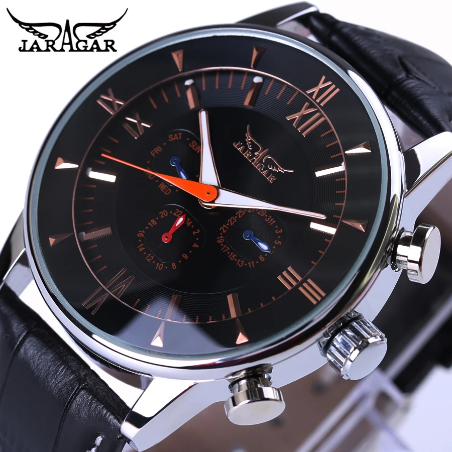 Часы Jaragar Мужские С 3 маленькими циферблатами модные брендовые Роскошные