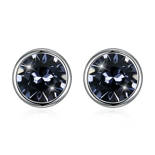 Серьги-гвоздики LEKANI с кристаллами Swarovski, 925 пробы, серебряные, круглые серьги-гвоздики, женские красные, черные, синие, зеленые, фиолетовые серьги - Цвет камня: SVE314-2
