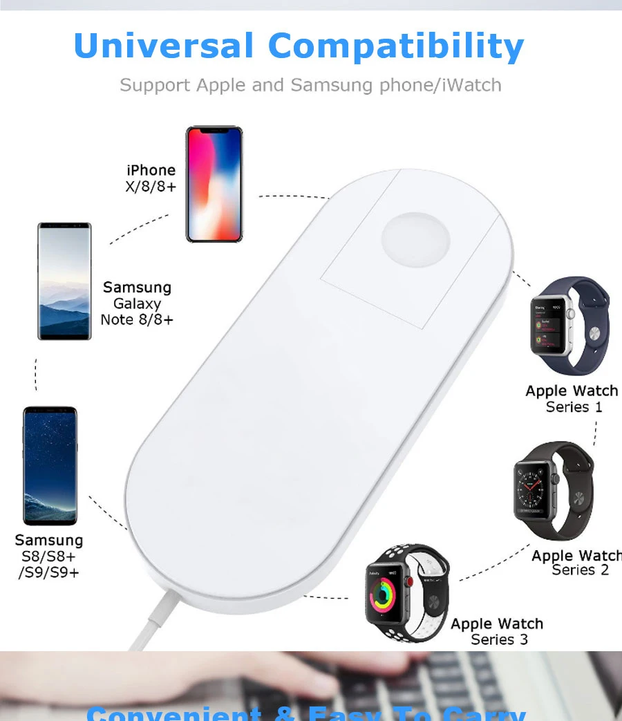 Беспроводная зарядная панель BUSHUAR 2 в 1 для Apple Watch 4/3/2/1 быстрая Беспроводная зарядка для iPhone 8 Xs Max samsung S10 XiaoMi