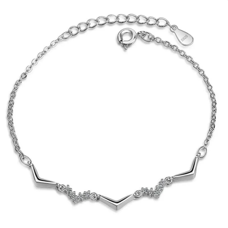 

New Simple Fashion 925 Sterling Silver Wave Bracelet For Women Zircon Jewelry Pulseira Feminina Christmas Gift Drop Shipping