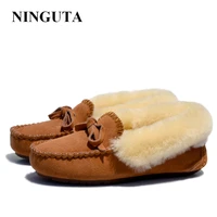ninguta quality fur suede loafers shoes woman winter casual women shoes