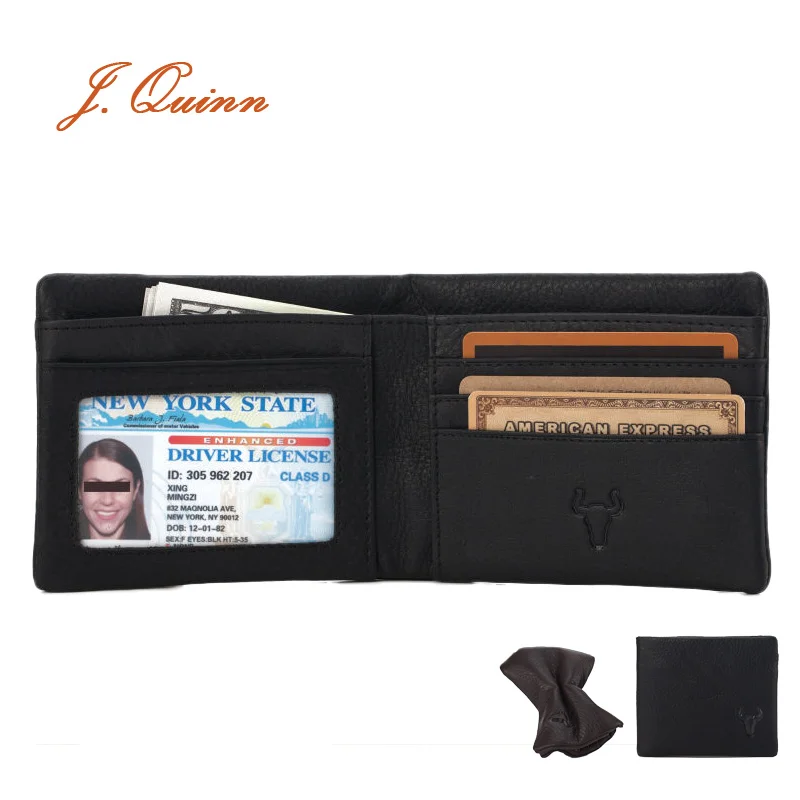 

J.Quinn Super Soft Genuine Leather Men Wallet Card Zipper Casual Black Brown Short Wallets Cow Leather Small Purses 2016 Holder