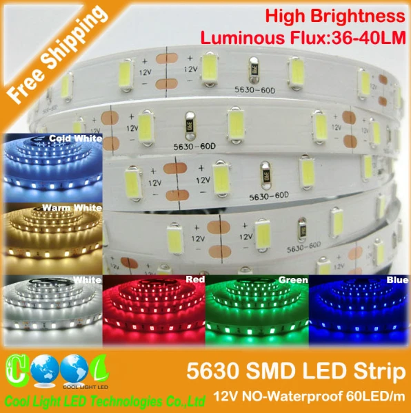 Высокая яркая светодиодная лента 5630 SMD DC12V 5 м 300led Гибкая 5730 Светодиодная лампа