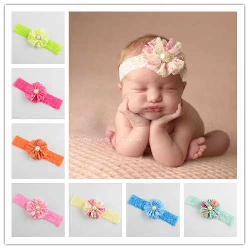 Эластичная Кружевная повязка для волос с большими цветами 14 дюймов 10 шт./лот 18