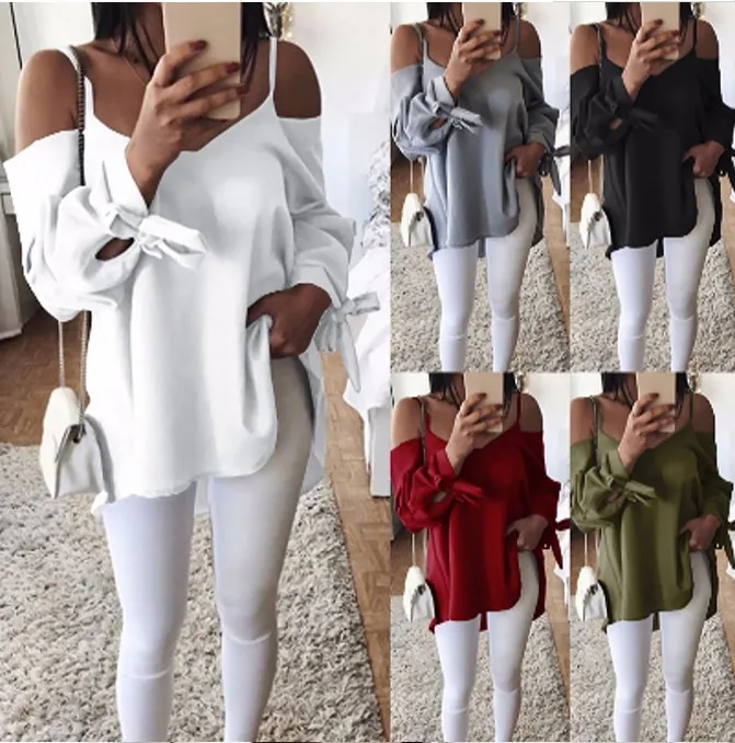 

Women's Spring New Sling V-neck Loose Long-sleeved Shirt