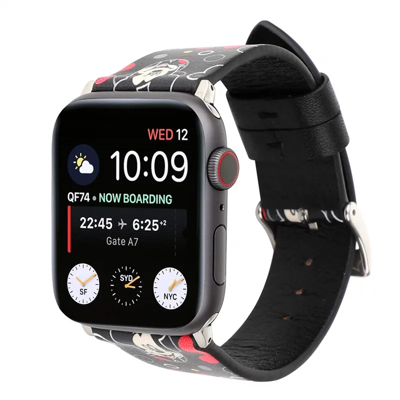 Симпатичный стильный ремешок для Apple Watch 4 ремешка 40 мм 44 кожаный мультяшный Микки