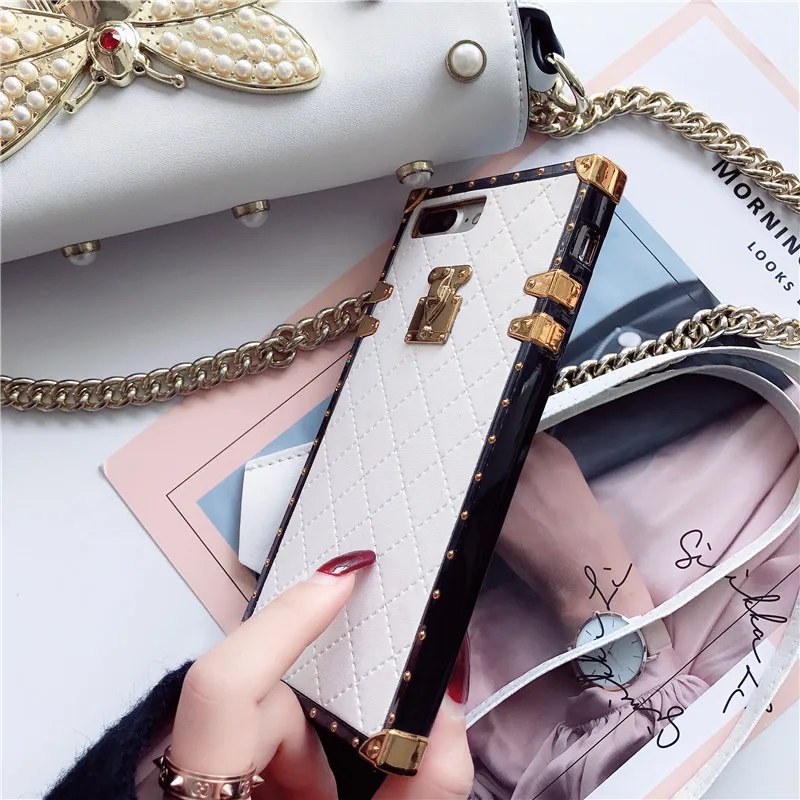 LUDI Europe Geometric Pattern Gold Button PU Phone Case For iphone 7 for X 6S 6 8 Plus Back Cover Luxury Fashion |