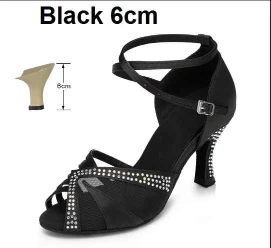 Black 6cm Женская обувь для бальных танцев, латинских танцев, черная обувь для сальсы, танго, Бачата, танцевальная обувь, каблук 6/7. 5/8. 5 см, замшевая подошва, VA45 - Цвет: Black 6cm