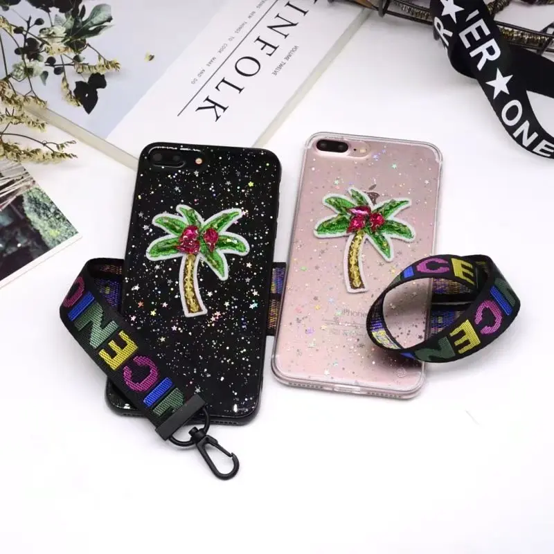 EVANKALX Coconut Palm Tree Printed Soft Case For iPhone 8 7 6 6s Gillter transparent Mobile Plus Clear Capa |