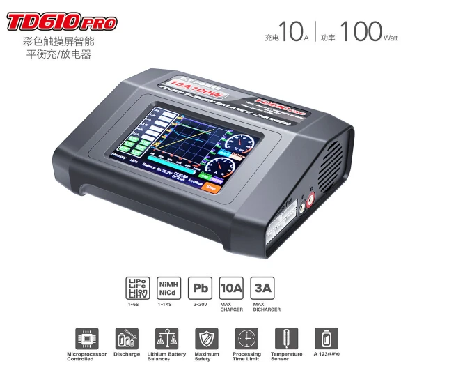JMT GTP TD610 PRO AC 100-240V вход красочный сенсорный экран 100W 10A зарядное устройство для LiHV 1-14S NiCd NiMH 1-6S LiPo Lilon LiFe