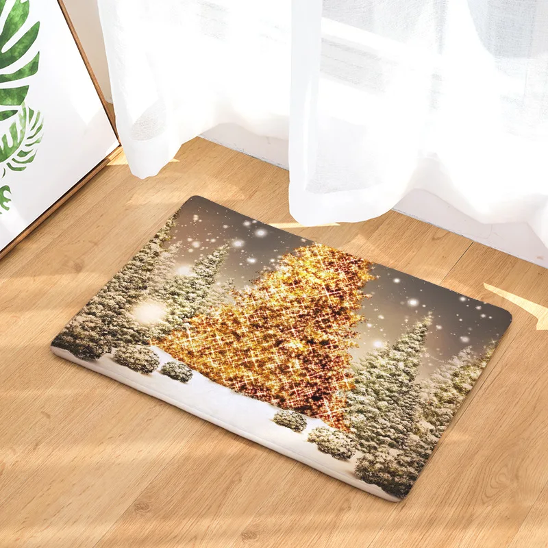 

Christmas Day Gift Home Decor Floor Mats Christmas Trees Design Flannel Absorbent Anti-Slip Doormat for Bathroom Kitchen Carpets