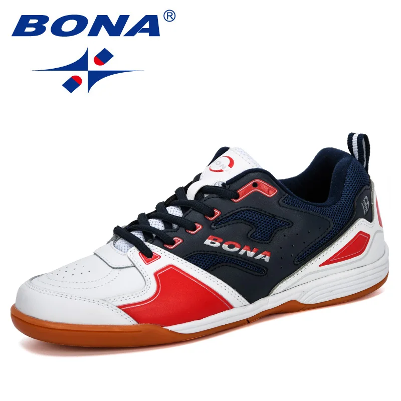 White deep blue red BONA новые дизайнерские мужские футбольные бутсы, уличные тренировочные бутсы, мужские спортивные кроссовки, спортивная обувь, мужская кожаная комфортная обувь - Цвет: White deep blue red