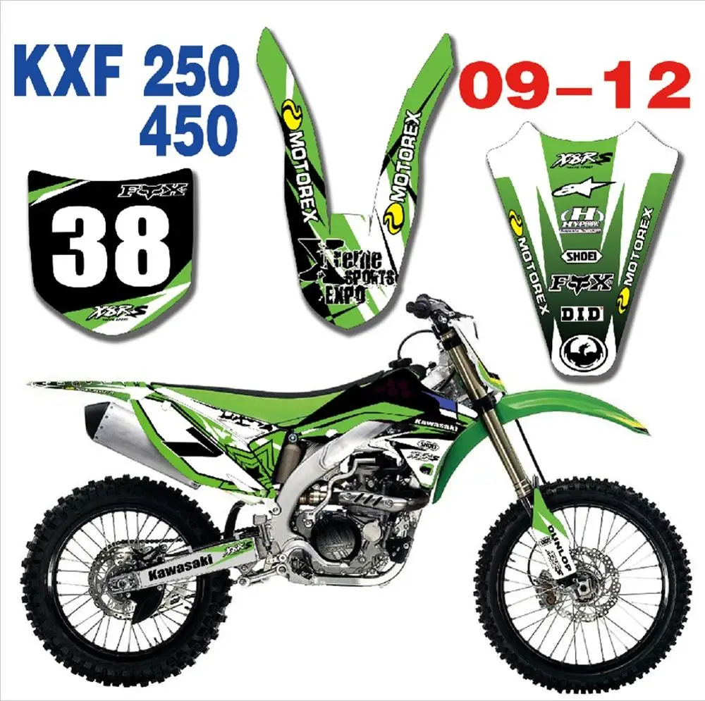 Мотоцикл Графика наклейки для Kawasaki KX250F KXF250 2009 2010 2011 2012 KXF 250 KX 250F KXF450 KX450F