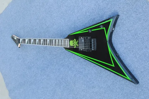 Пользовательский магазин Alexi Laiho электрическая гитара с зелеными краями cobhc V-образная гитара Бесплатная доставка Топ с черепом KSG Кевин Ши гитары