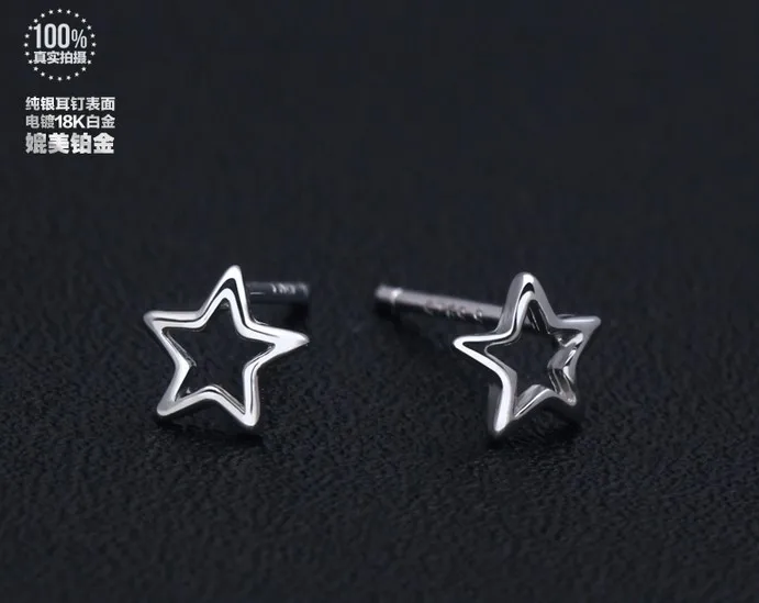 

Real. 925 Sterling Silver Open Star Stud Tinny Earrings 6MM FOR Women GTLE447