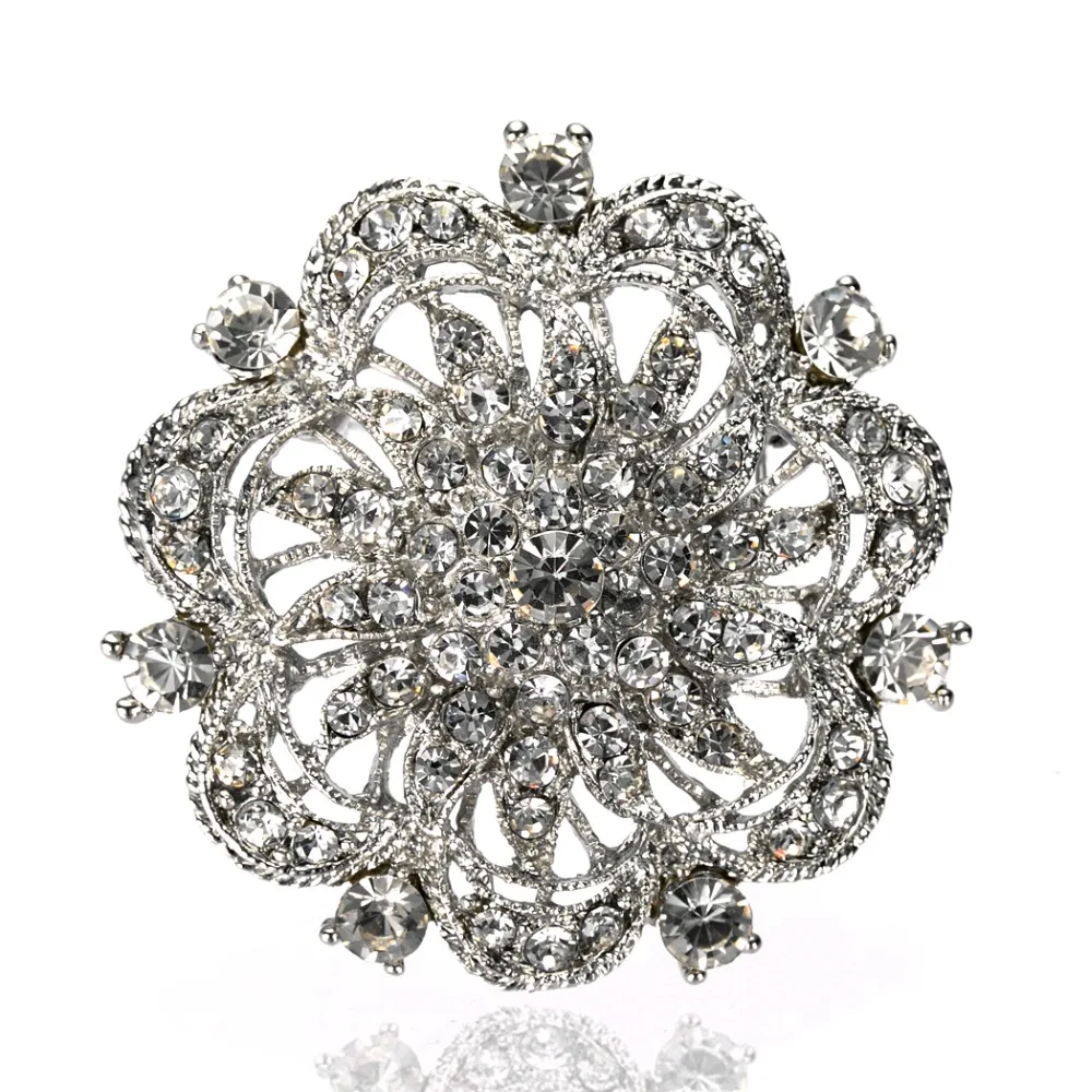 Винтажные Стиль родий серебристый прозрачный со стразами цветок свадебный букет