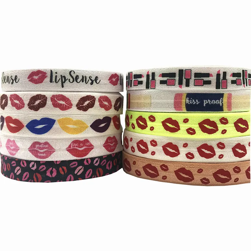 10yards 16mm Red Lips Valentine's Day FOE Fold Over Elastic Ribbon Headband Diy Wedding Party Gift decoration Sewing Accessory | Дом и сад