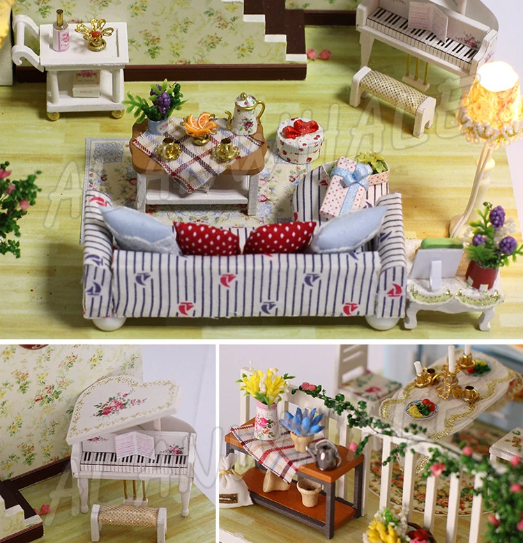 Миниатюрный Кукольный домик деревенский DIY деревянный кукольный с мебелью