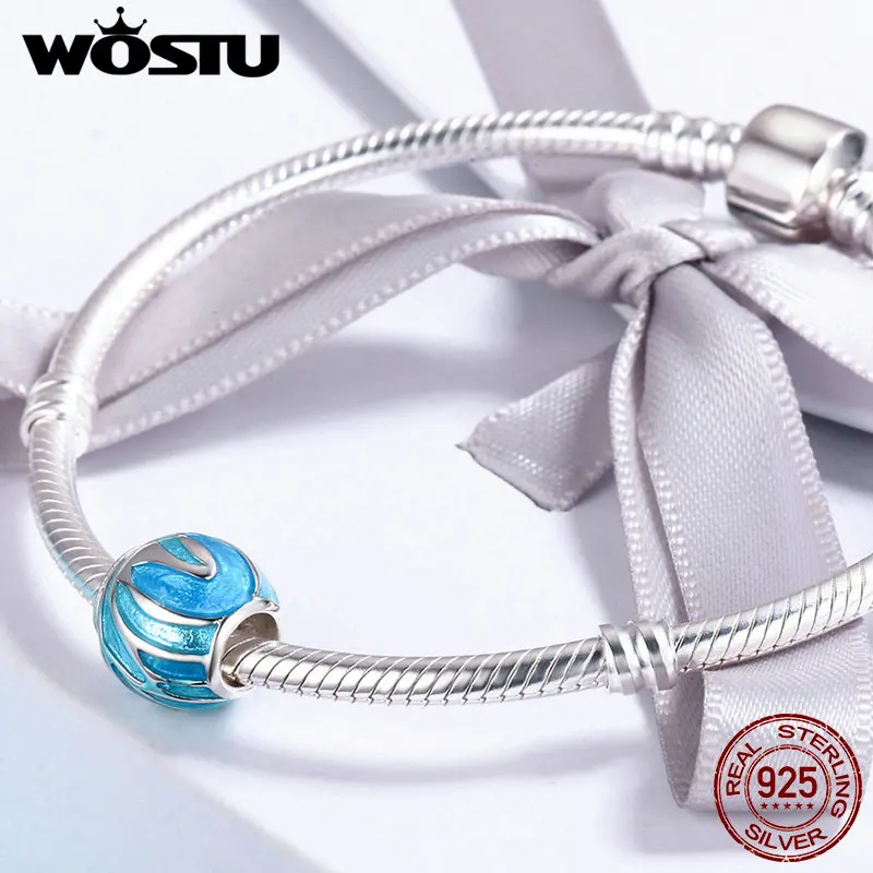 WOSTU новинка 925 пробы серебряные фейерверки небесно голубые эмалированные бусины
