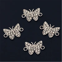 6pcs handmade rhineston silver plated butterfly alloy connector for fashion bracelet necklace diy metal jewelry charm makings