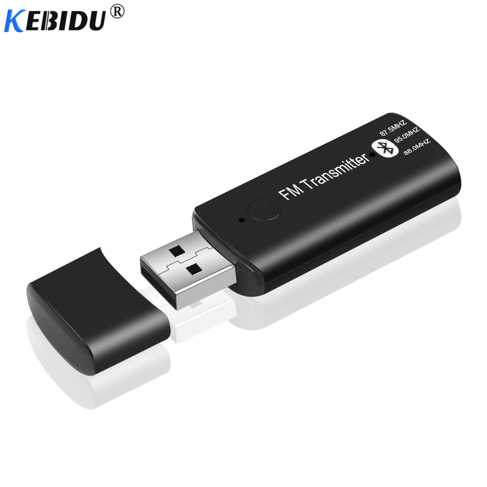 Black KEBIDU Bluetooth V5.0 USB приемник FM передатчик автомобильный комплект Muisc аудио беспроводной адаптер для автомобиля для iPhone samsung huawei Xiaomi - Цвет: Black