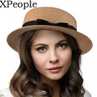 XPeople Женская Повседневная лодочная шляпы с плоским верхом, Солнцезащитная Соломенная пляжная Панама с широкими полями и защитой от ультрафиолета