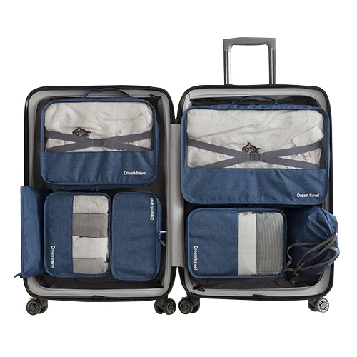 Deep Blue Travel Bag 7 шт./компл. Портативный Чемодан дорожная сумка женская одежда для сортировки нижнего белья Органайзер большой Ёмкость Упаковка Куб Сумка-тоут аксессуары - Цвет: Deep Blue Travel Bag
