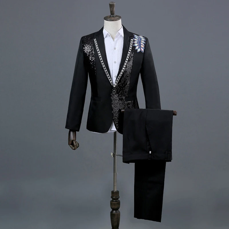 (Пиджак + брюки галстук бабочка) Для мужчин и серебряного цветов блестящая 3