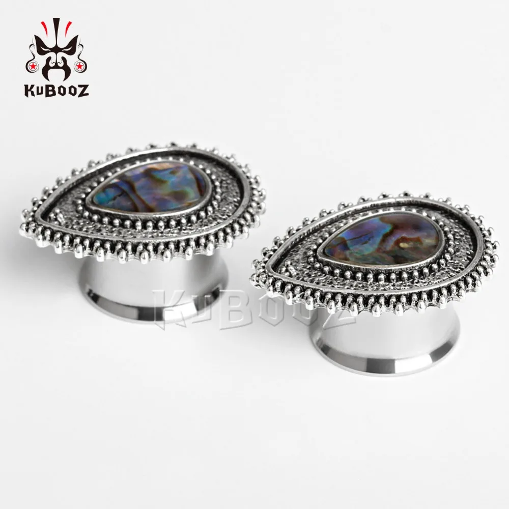 KUBOOZ, 2 шт., пирсинг для ушей, туннель, пробка из нержавеющей стали, грушевидная форма, Ретро стиль, расширенная оболочка, ювелирные изделия для тела, серьги, измерительные приборы для женщин и мужчин