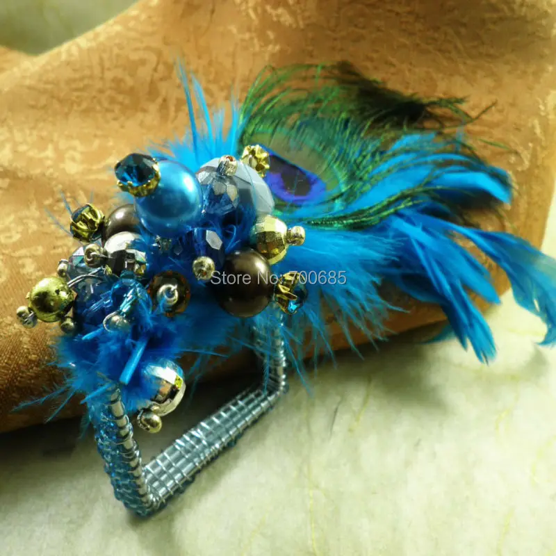 Кольцо для салфеток с голубым павлином держатель перьями |ring favor|ring solarring x hair