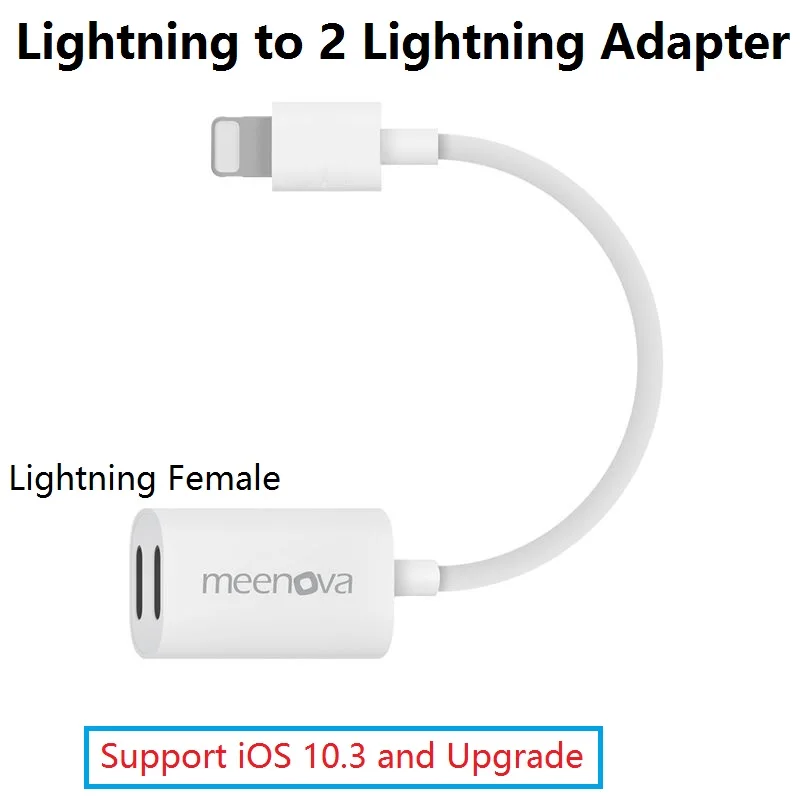 

Lightning Audio Charge Adapter for iPhone 7 Support iOS 10.3, Dual Lightning Female Adapter & Splitter Support Mic, Charge, Data