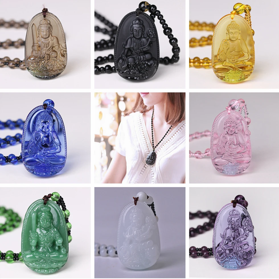 

5pcs Wholesale Retail Natural Crystal Chinese Handmade MIX Black Obsidian Reiki Carved Buddha Lucky Amulet Pendant Necklace GIFT