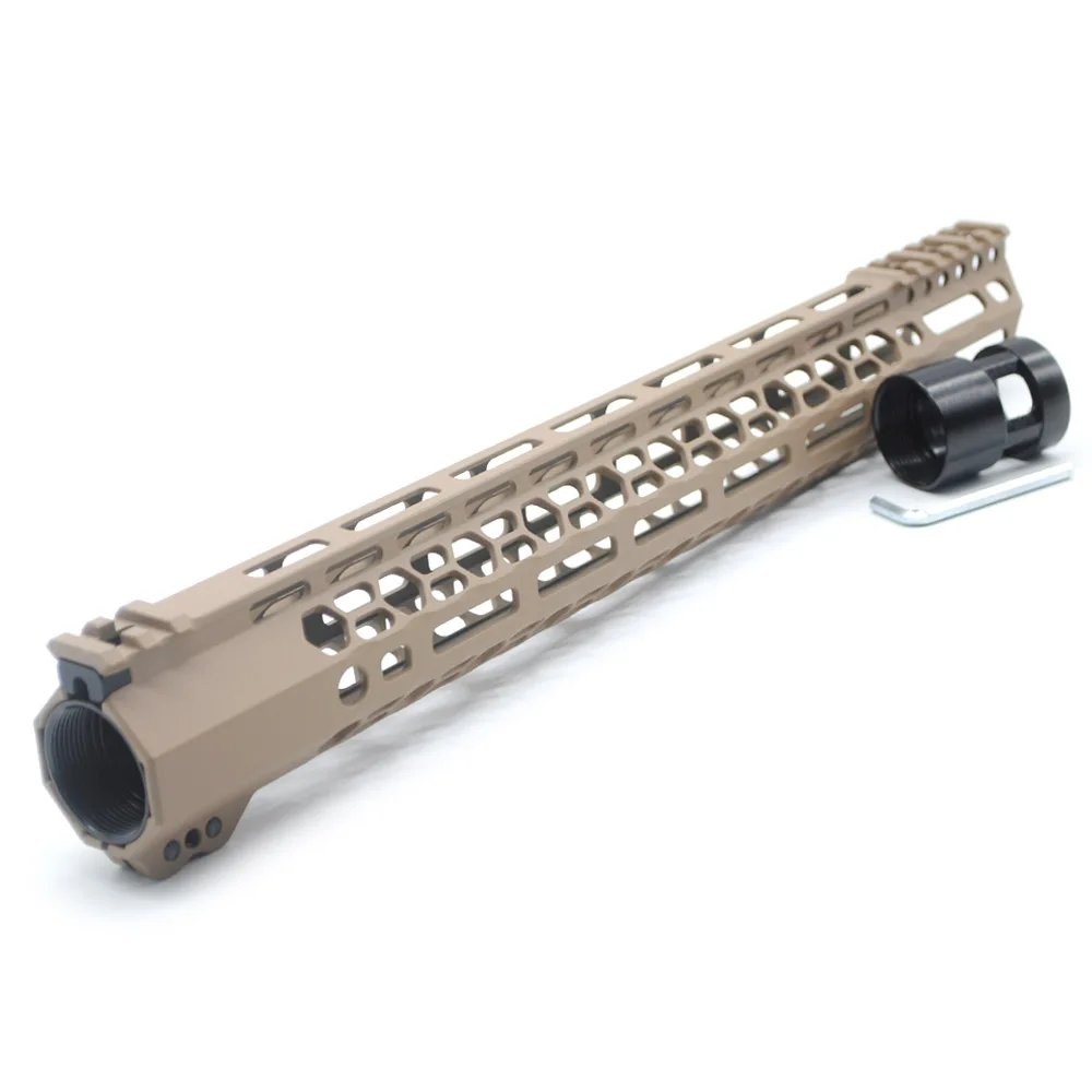 

TriRock 15'' inch M-lok Clamping Style Handguard Rail Free Float Picatinny Mount System_Tan Printed Fit .223/5.56/AR-15