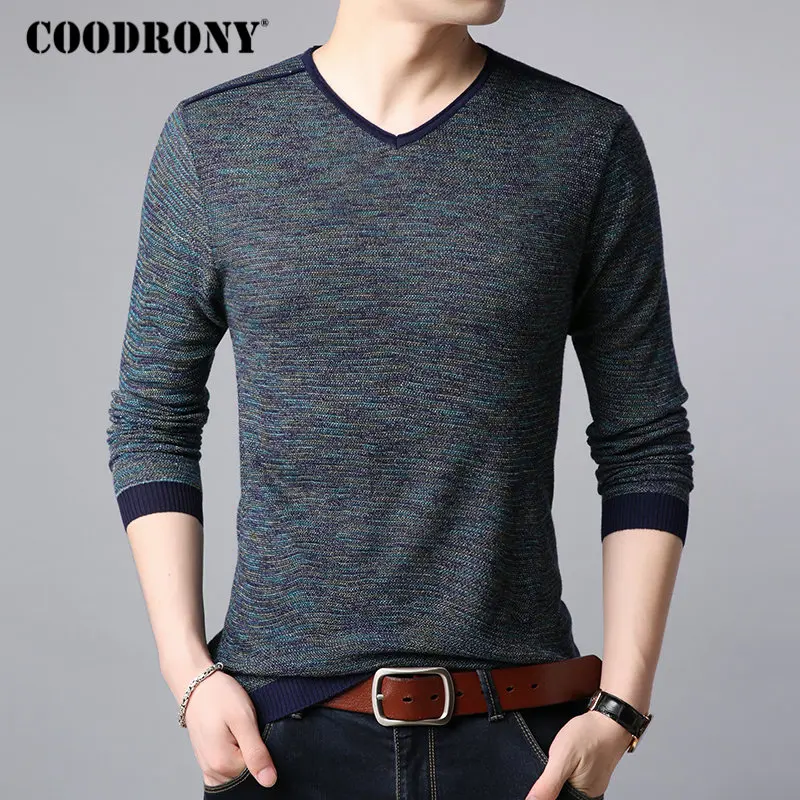 COODRONY Brand Sweater Men Streetwear Fashion V-Neck Pullover Men Autumn Winter Cotton Sweaters Knitwear Shirt Pull Homme 91071