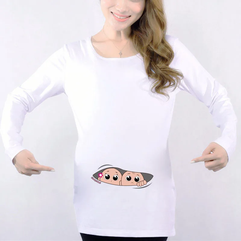 New funny pregnant t-shirts cute twins maternity tops long sleeve pregnancy clothes 4 colors cotton tees shirts baby shower gift | Мать и