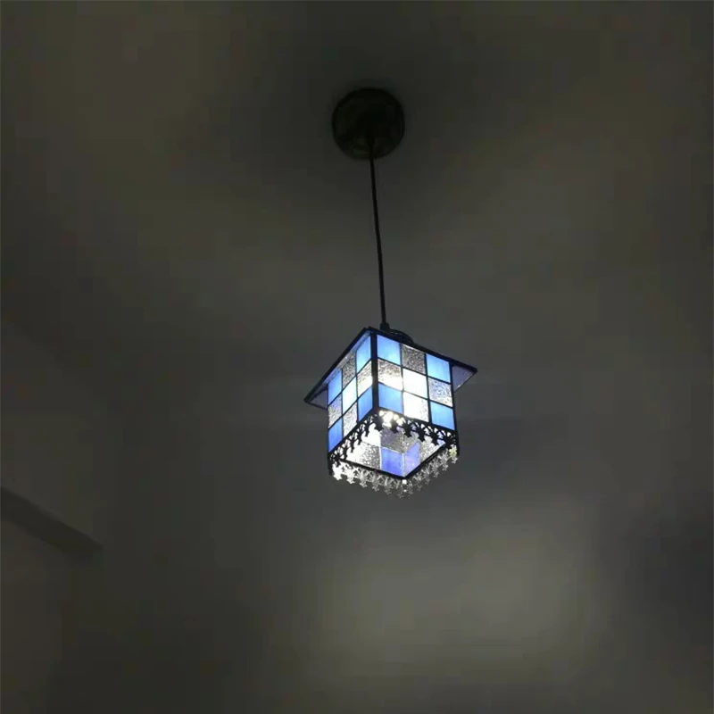 Luces colgantes de estilo mediterráneo Pantalla de Cristal lámpara LED decorativa de Color moderno para dormitorio, iluminación colgante para el hogar, azul, verde