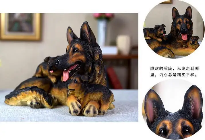 Black German Shepherd Mother &amp son Dog Hand Painted Resin Figurine Statue | Дом и сад
