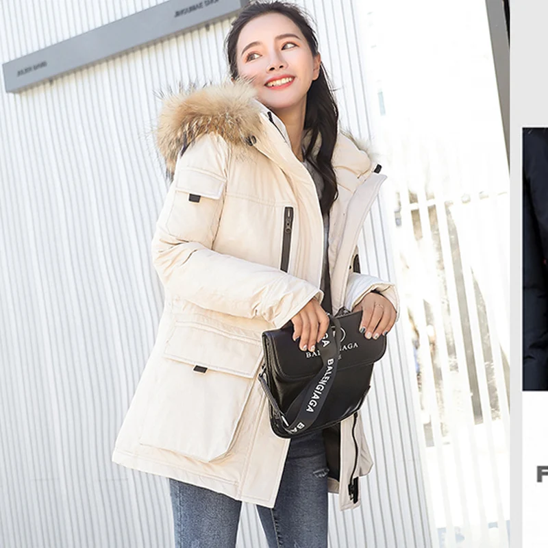 Новинка 2018 г. Модные теплые зимние куртки настоящий большой меховой Толстый