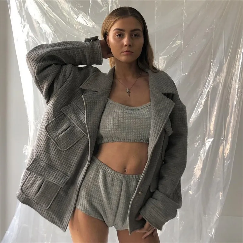 Женский летний комплект из двух предметов Однотонная футболка с высокой талией и