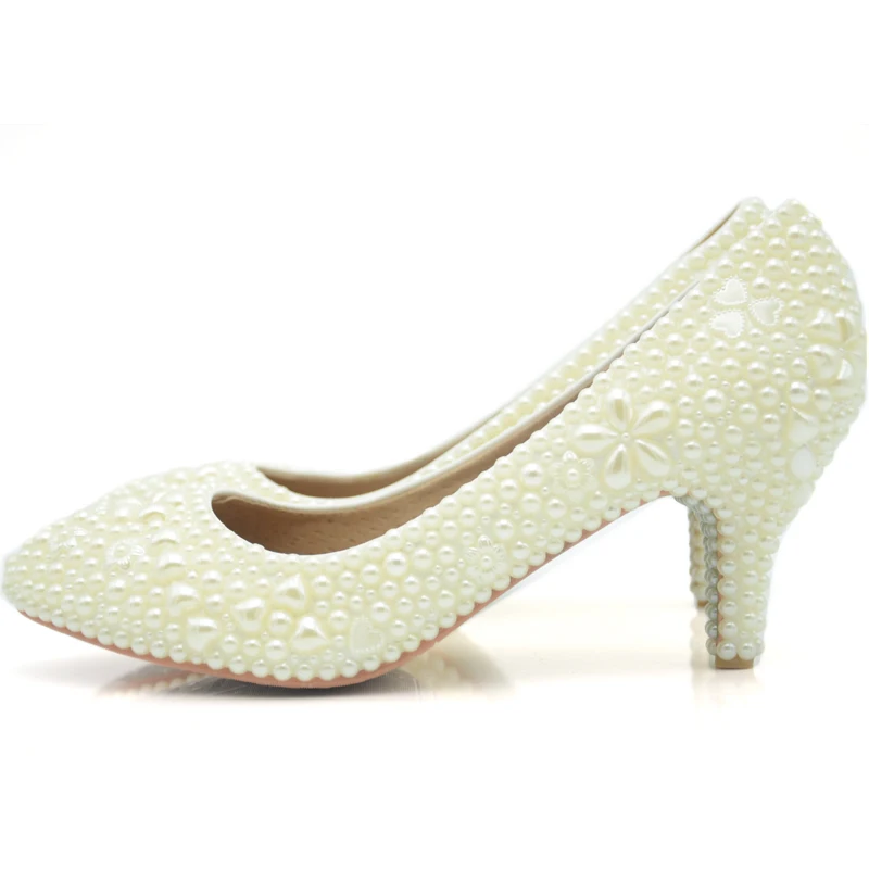 Простые Свадебные модельные туфли с жемчугом на заказ цвет слоновой кости Sapatos