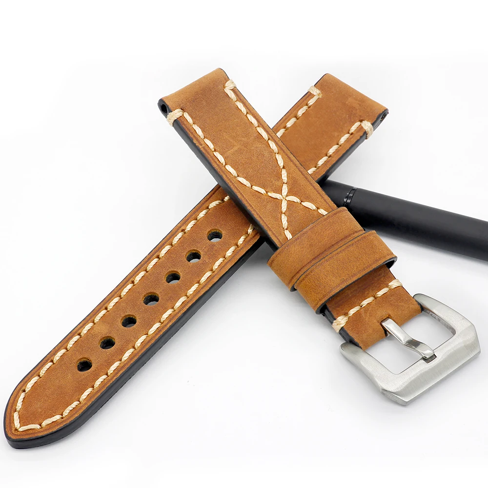 ZLIMSN Watch Accessories Genuine Leather Watch Band For Panerai Watchband Wrist Belt 20mm 22mm 24mm 26mm Black Brown Watch Strap