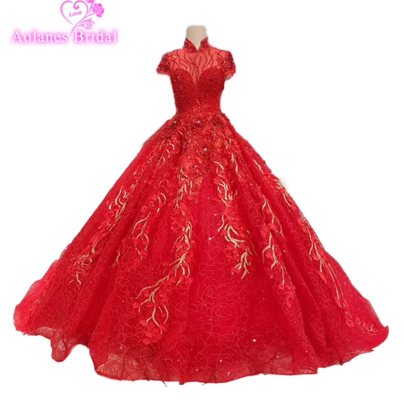 Vestido De Noiva бальное платье с высоким воротом красные свадебные платья 2017 матовое