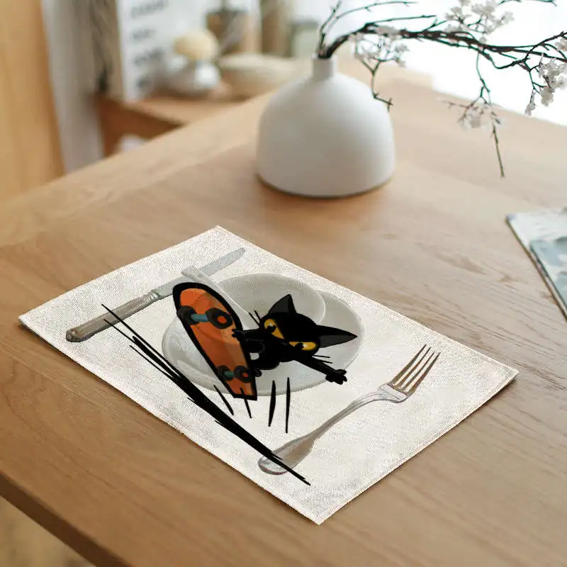 Вечерние скатерти с изображением кота из мультфильма льняная скатерть принтом