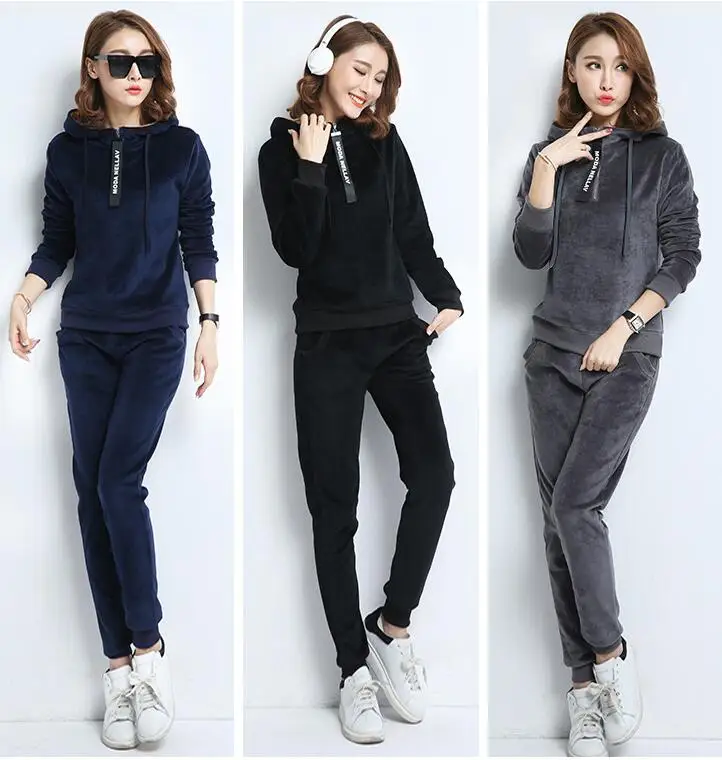 Женский Бархатный спортивный костюм RLYAEIZ толстовка с капюшоном и штаны