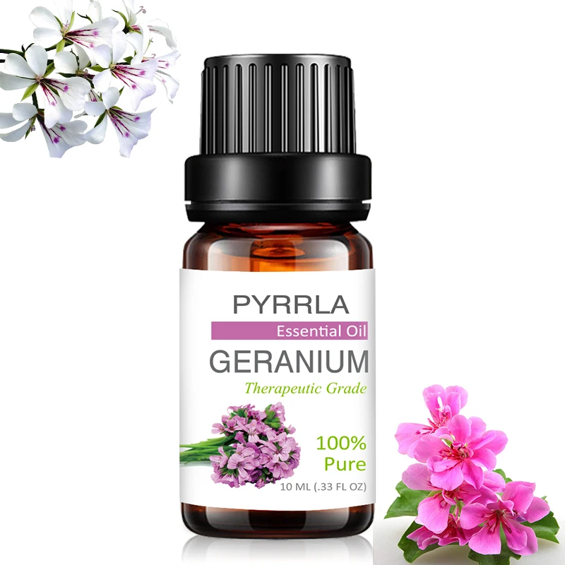 

Pyrrla 10ml Geranium Pure Essential Oils For Aromatherapy Relieve Stress Humidifier Diffuser Massage Body Aromatic Essential Oil