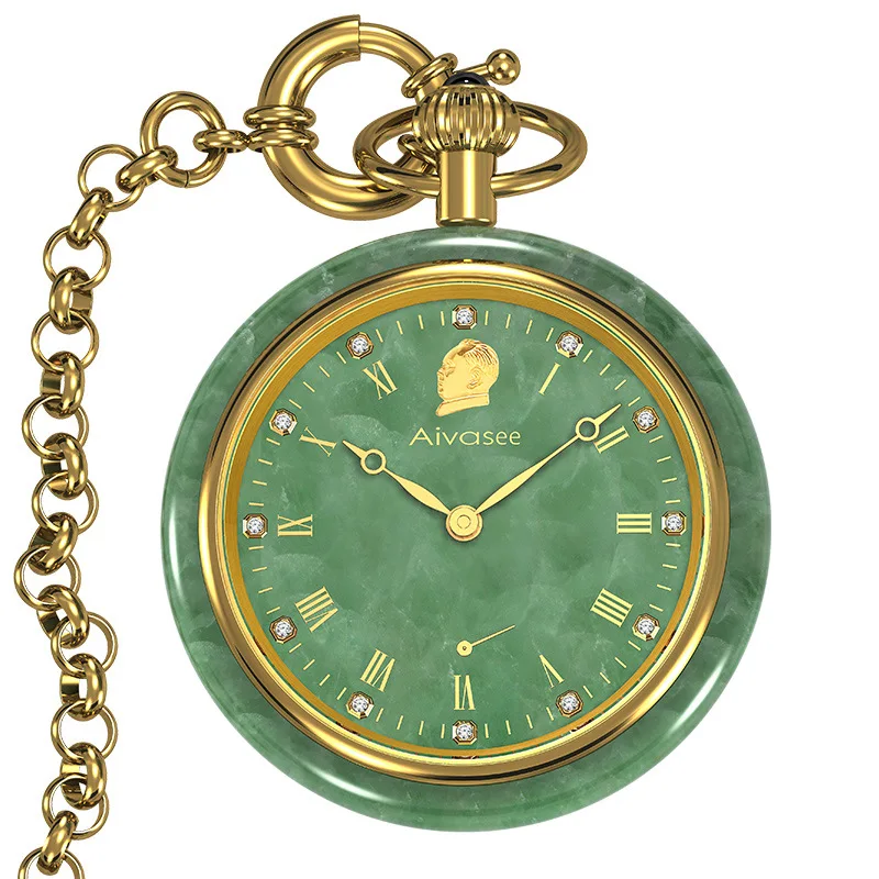 

Jade Clock Retro Manual Mechanical High-end Natural Jade to Create Top Business Men Pocket Watch Brand Aivasee Gift Male Timer