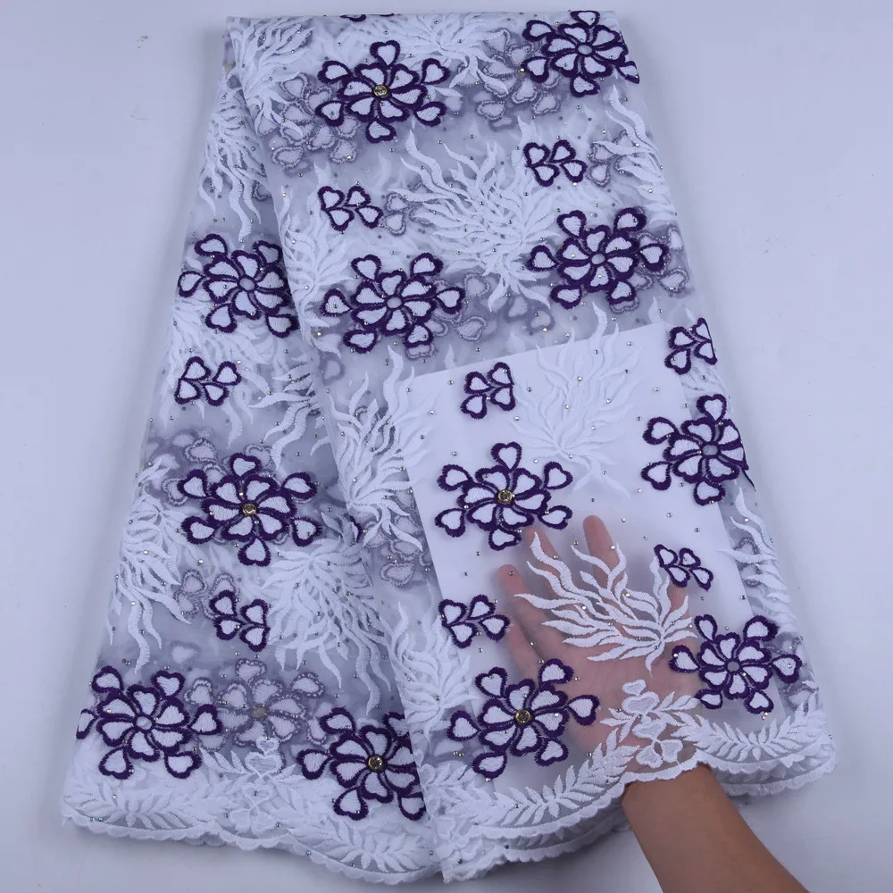 

Latest African Lace Fabric With Stones Nigeria Net Embroidery Lace High Quality French Tulle Lace Fabric For Wedding Dress S1617