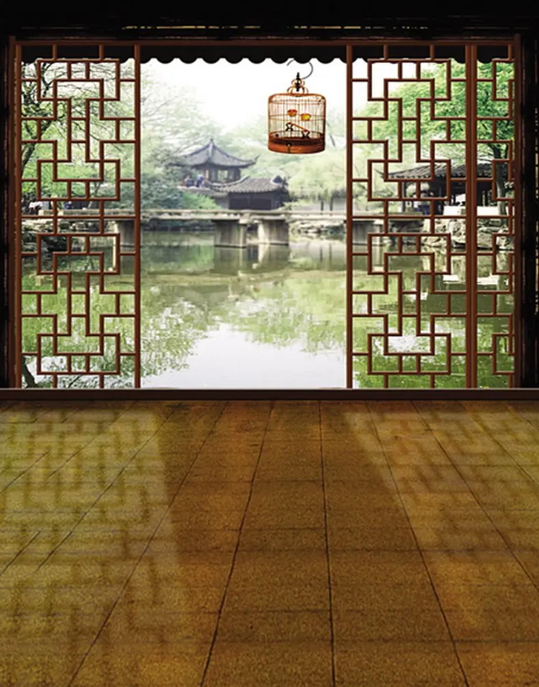 

Lake Chinese Traditional House Photography Backdrops Photo Props Studio Background 5x7ft
